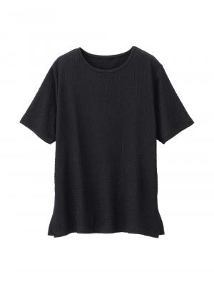 マタニティ トップス|サイドスリットぽこぽこジャガードトップス　マタニティ・授乳服【出産後も長く着られる】|ブラック