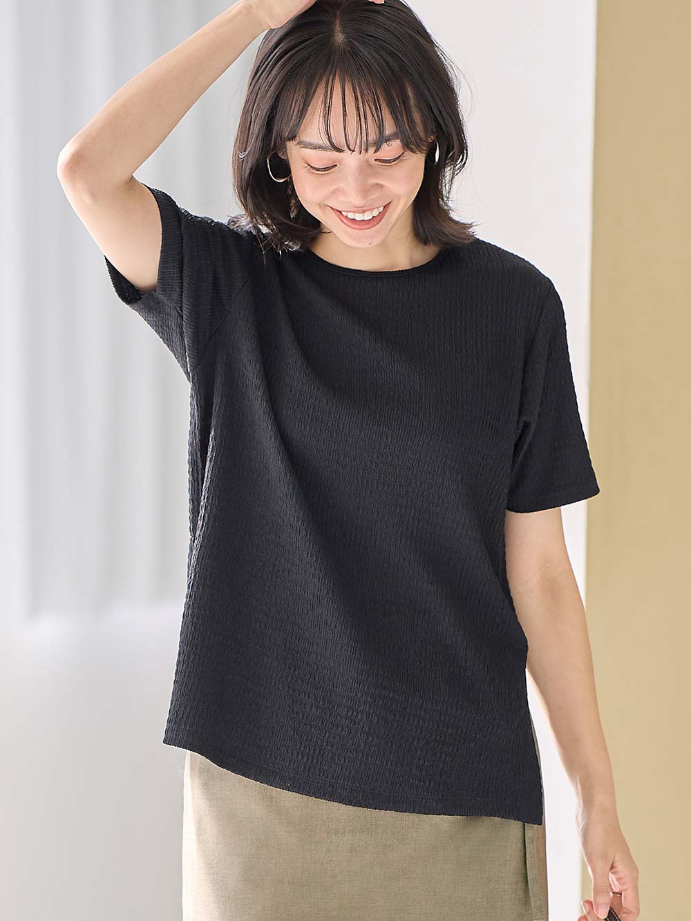 マタニティ Emily サイドスリットぽこぽこジャガードトップス マタニティ・授乳服
