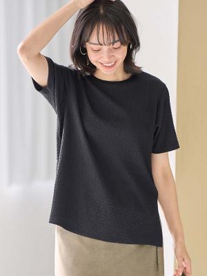 マタニティ トップス|サイドスリットぽこぽこジャガードトップス　マタニティ・授乳服【出産後も長く着られる】|ブラック