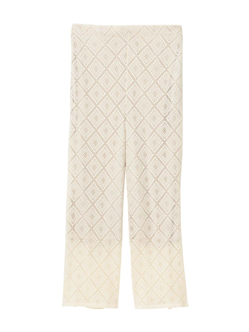 マタニティ パンツ|らくちんレースワイドパンツ　マタニティ・産後【産後も長く着られる】|アイボリー