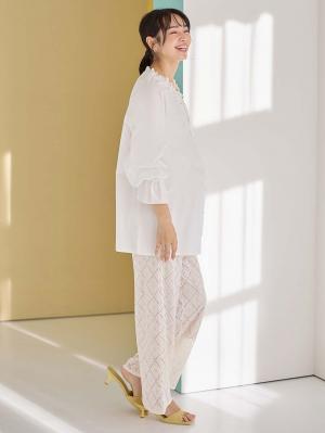 マタニティ パンツ|らくちんレースワイドパンツ　マタニティ・産後【産後も長く着られる】|アイボリー