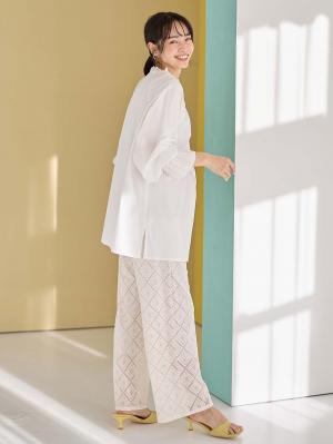 マタニティ パンツ|らくちんレースワイドパンツ　マタニティ・産後【産後も長く着られる】|アイボリー