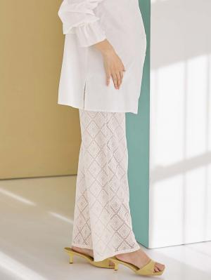 マタニティ パンツ|らくちんレースワイドパンツ　マタニティ・産後【産後も長く着られる】|アイボリー