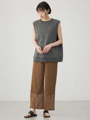 マタニティ パンツ|らくちんレースワイドパンツ　マタニティ・産後【産後も長く着られる】|ブラウン