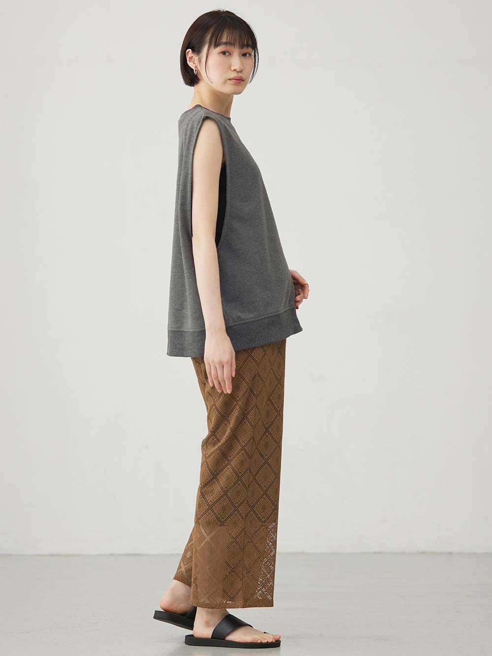 マタニティ パンツ|らくちんレースワイドパンツ　マタニティ・産後【産後も長く着られる】|ブラウン