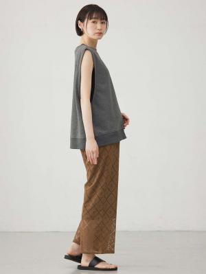 マタニティ パンツ|らくちんレースワイドパンツ　マタニティ・産後【産後も長く着られる】|ブラウン