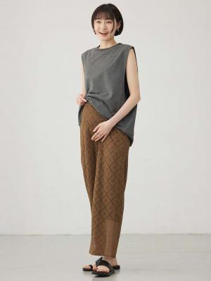 マタニティ パンツ|らくちんレースワイドパンツ　マタニティ・産後【産後も長く着られる】|ブラウン