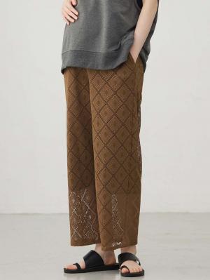 マタニティ パンツ|らくちんレースワイドパンツ　マタニティ・産後【産後も長く着られる】|ブラウン