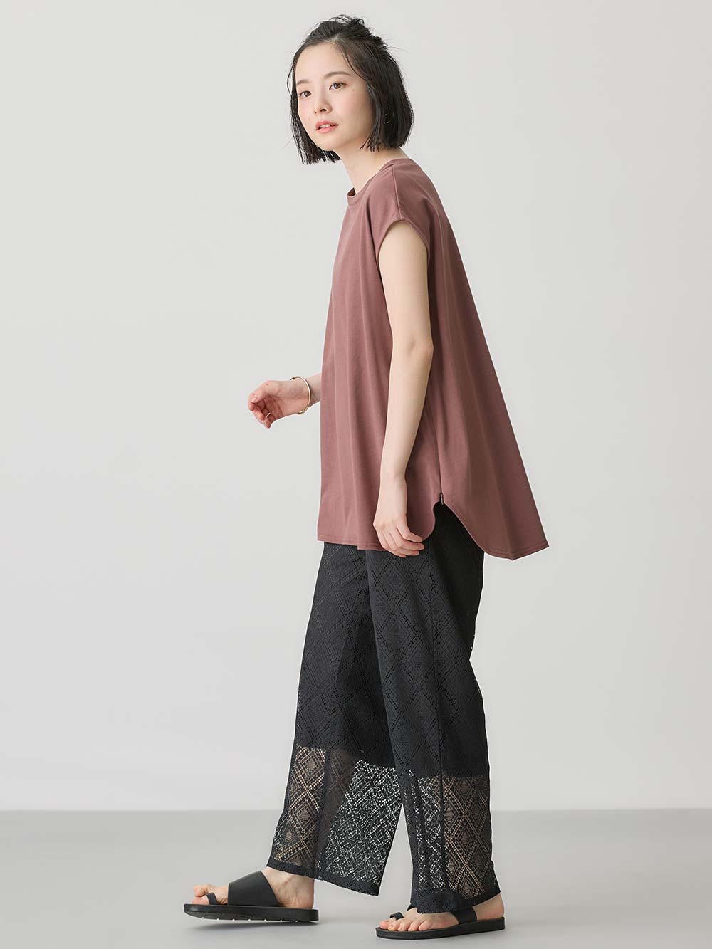 マタニティ パンツ|らくちんレースワイドパンツ　マタニティ・産後【産後も長く着られる】|ブラック