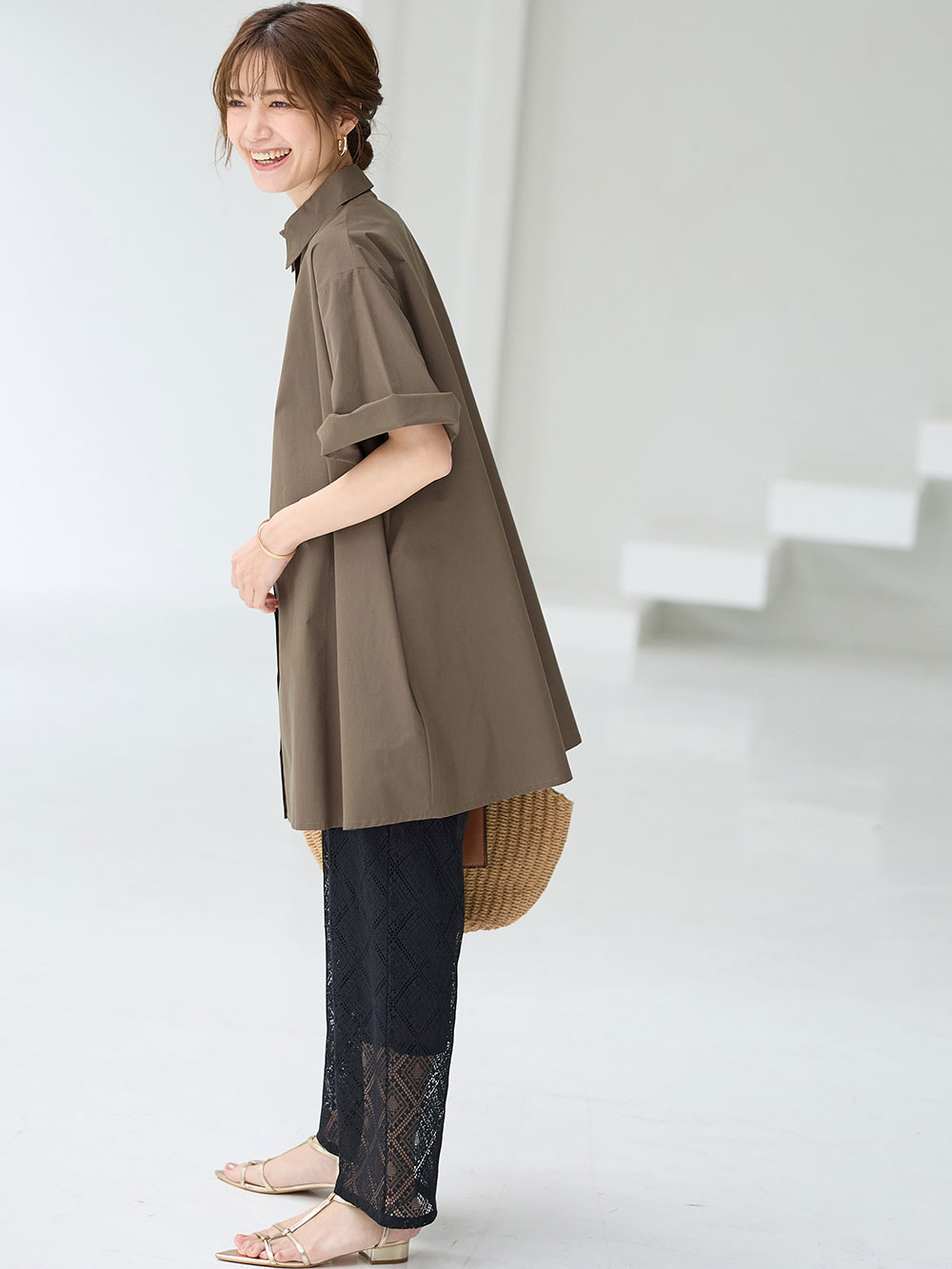 マタニティ パンツ|らくちんレースワイドパンツ　マタニティ・産後【産後も長く着られる】|ブラック