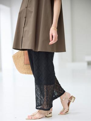 マタニティ パンツ|らくちんレースワイドパンツ　マタニティ・産後【産後も長く着られる】|ブラック