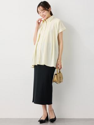 マタニティ トップス|襟付きタックブラウス マタニティ・授乳服【出産後も長く着られる】|ペールイエロー