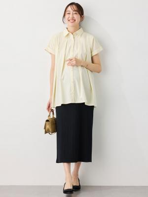 マタニティ トップス|襟付きタックブラウス マタニティ・授乳服【出産後も長く着られる】|ペールイエロー