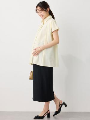 マタニティ トップス|襟付きタックブラウス マタニティ・授乳服【出産後も長く着られる】|ペールイエロー