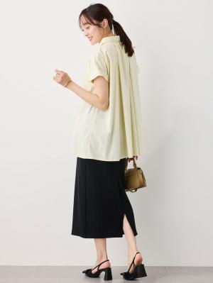マタニティ トップス|襟付きタックブラウス マタニティ・授乳服【出産後も長く着られる】|ペールイエロー