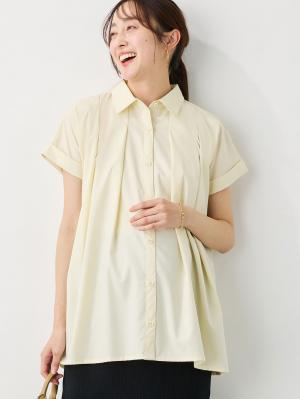 マタニティ トップス|襟付きタックブラウス マタニティ・授乳服【出産後も長く着られる】|ペールイエロー