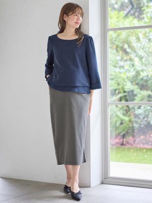 マタニティ スカート|ウエストギャザーIラインスカート(無地・ストライプ)　マタニティ・産後【産後も長く着られる】|チャコール