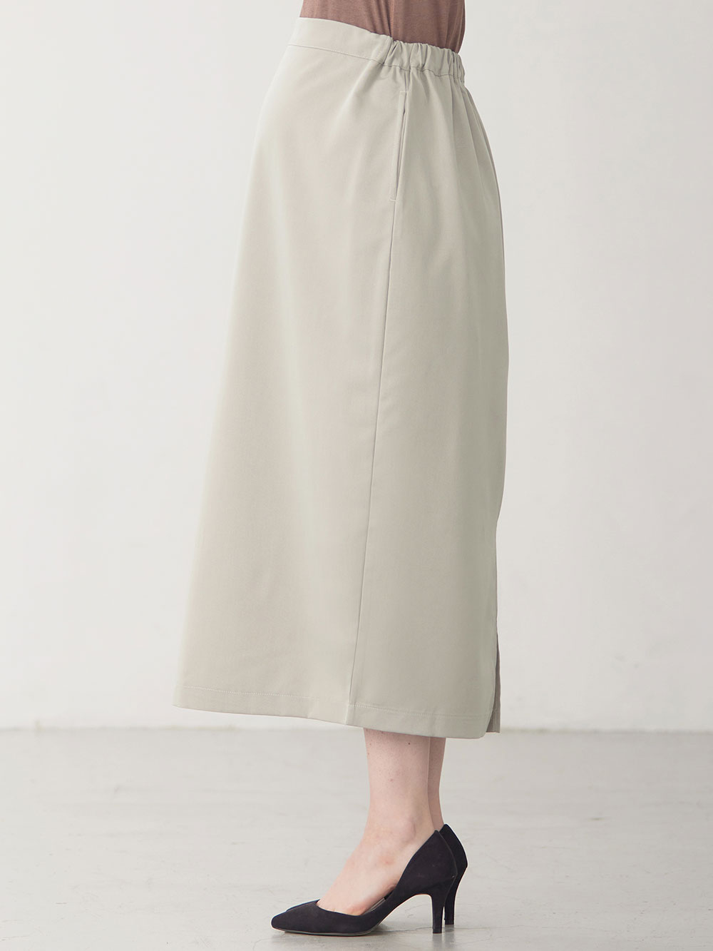 マタニティ スカート|ウエストギャザーIラインスカート(無地・ストライプ)　マタニティ・産後【産後も長く着られる】
