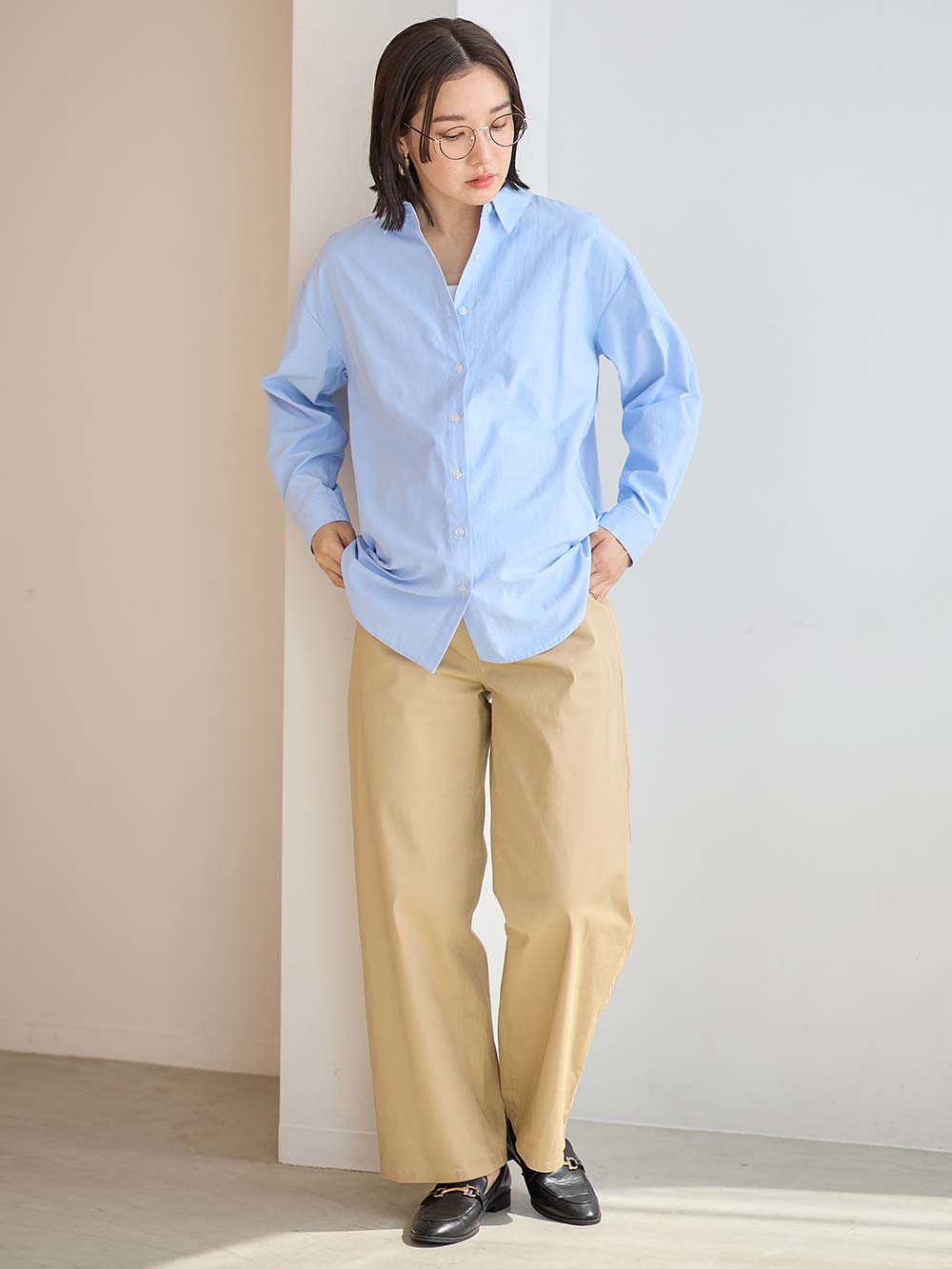 マタニティ パンツ|綿混ハイストレッチチノパンツ　マタニティ・産後【出産後も長く着られる】|ベージュ