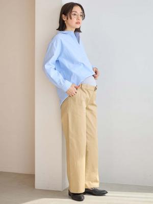 マタニティ パンツ|綿混ハイストレッチチノパンツ　マタニティ・産後【出産後も長く着られる】|ベージュ
