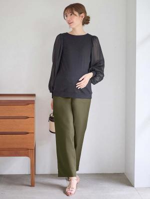 マタニティ パンツ|綿混ハイストレッチチノパンツ　マタニティ・産後【出産後も長く着られる】|カーキ