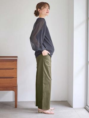 マタニティ パンツ|綿混ハイストレッチチノパンツ　マタニティ・産後【出産後も長く着られる】|カーキ