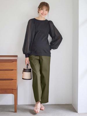 マタニティ パンツ|綿混ハイストレッチチノパンツ　マタニティ・産後【出産後も長く着られる】|カーキ
