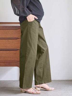 マタニティ パンツ|綿混ハイストレッチチノパンツ　マタニティ・産後【出産後も長く着られる】|カーキ