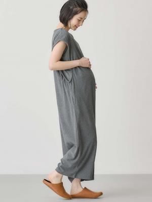 マタニティ パジャマ・ルームウェア|【オールインワンにもなる】綿混パイルルームウェア マタニティ・授乳パジャマ【産後も長く着られる】|杢チャコール