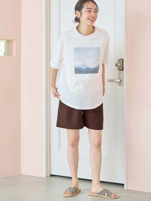 マタニティ パジャマ・ルームウェア|綿混半袖シャツ＆ショートパンツパジャマ(無地・ストライプ)　　マタニティ・授乳パジャマ【産後も長く着られる】|ブラウン