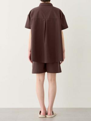 マタニティ パジャマ・ルームウェア|綿混半袖シャツ＆ショートパンツパジャマ(無地・ストライプ)　　マタニティ・授乳パジャマ【産後も長く着られる】