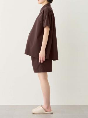 マタニティ パジャマ・ルームウェア|綿混半袖シャツ＆ショートパンツパジャマ(無地・ストライプ)　　マタニティ・授乳パジャマ【産後も長く着られる】