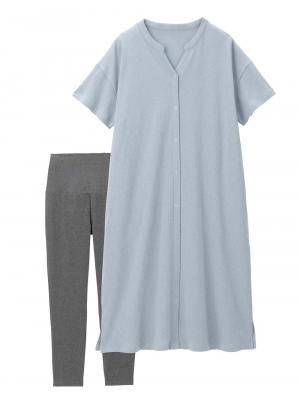 マタニティ パジャマ・ルームウェア|【助産院監修】【半袖・長袖】【ミドル丈】ハイストレッチリブ前開きパジャマ　マタニティ・授乳パジャマ【出産後も長く使える】|グレイッシュブルー(半袖)