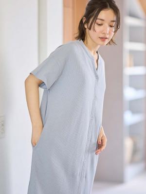 マタニティ パジャマ・ルームウェア|【助産院監修】【半袖・長袖】【ミドル丈】ハイストレッチリブ前開きパジャマ　マタニティ・授乳パジャマ【出産後も長く使える】|グレイッシュブルー(半袖)