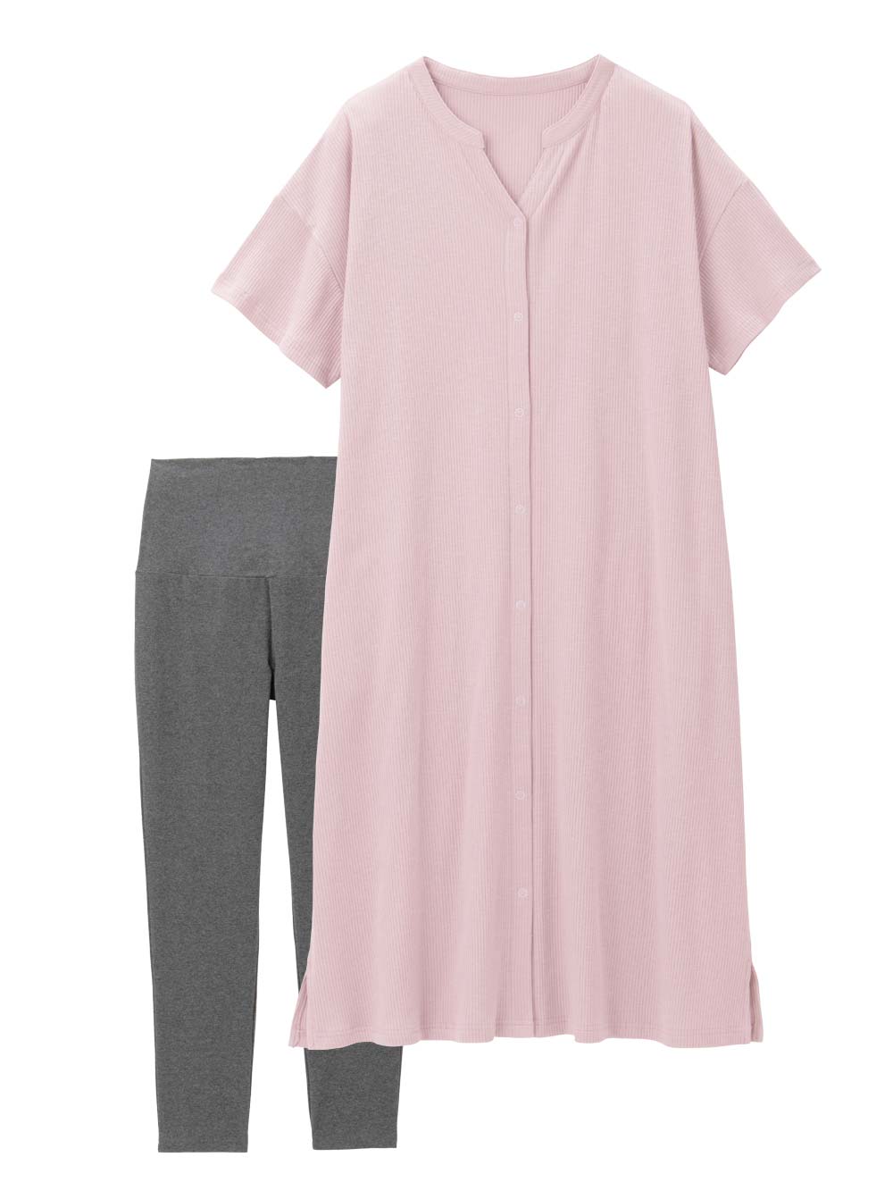 マタニティ パジャマ・ルームウェア|【助産院監修】【半袖・長袖】【ミドル丈】ハイストレッチリブ前開きパジャマ　マタニティ・授乳パジャマ【出産後も長く使える】|モーヴピンク(半袖)