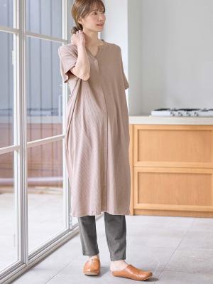 マタニティ パジャマ・ルームウェア|【助産院監修】【半袖・長袖】【ミドル丈】ハイストレッチリブ前開きパジャマ　マタニティ・授乳パジャマ【出産後も長く使える】|モカ(半袖)