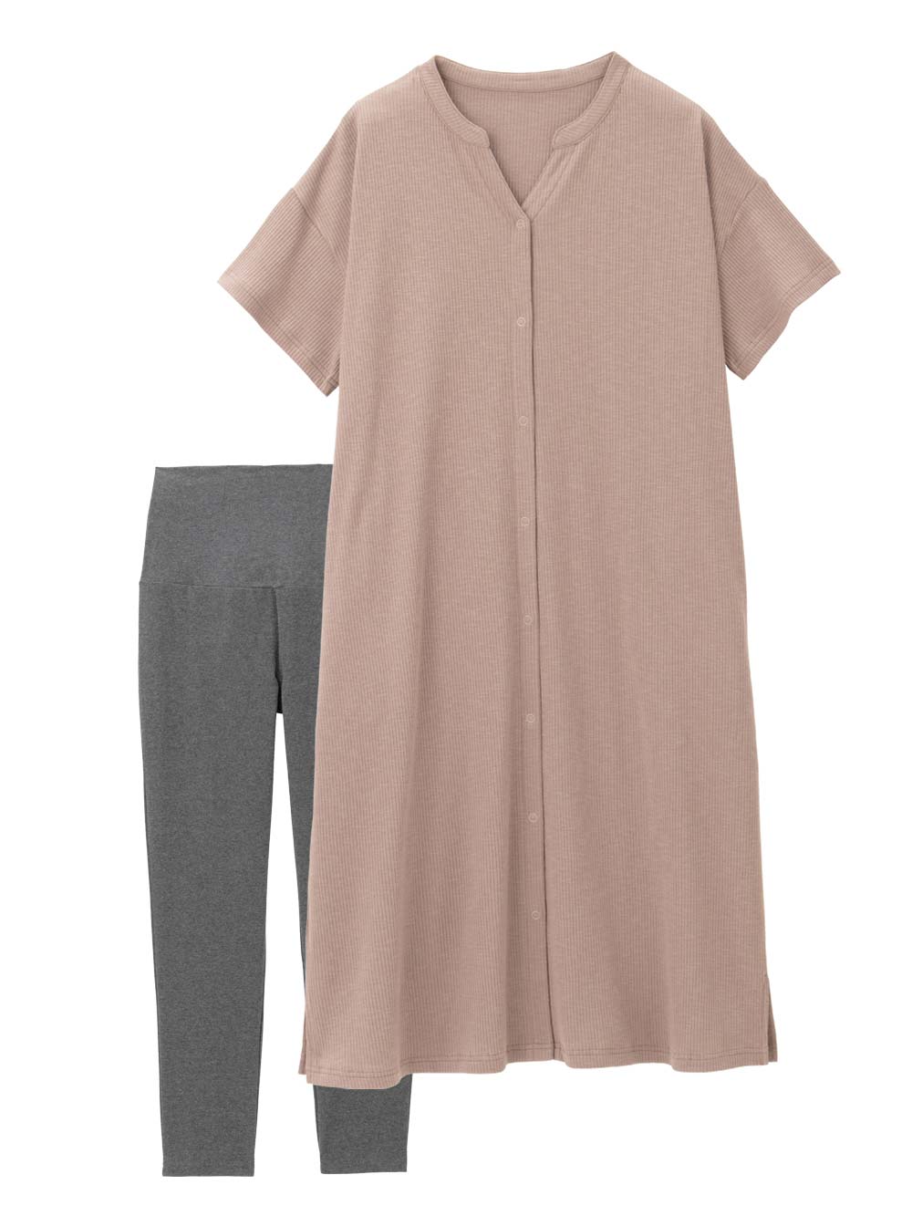 マタニティ パジャマ・ルームウェア|【助産院監修】【半袖・長袖】【ミドル丈】ハイストレッチリブ前開きパジャマ　マタニティ・授乳パジャマ【出産後も長く使える】|モカ(半袖)