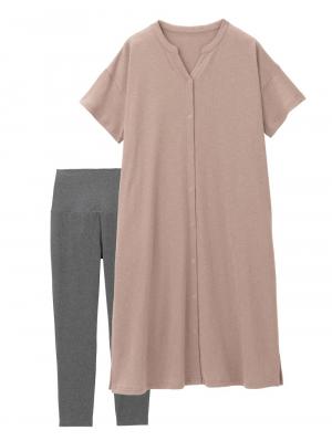 マタニティ パジャマ・ルームウェア|【助産院監修】【半袖・長袖】【ミドル丈】ハイストレッチリブ前開きパジャマ　マタニティ・授乳パジャマ【出産後も長く使える】|モカ(半袖)