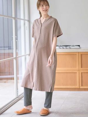 マタニティ パジャマ・ルームウェア|【助産院監修】【半袖・長袖】【ミドル丈】ハイストレッチリブ前開きパジャマ　マタニティ・授乳パジャマ【出産後も長く使える】|モカ(半袖)