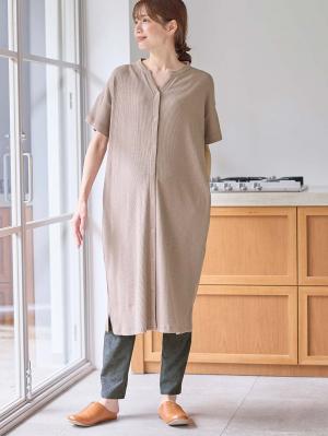 マタニティ パジャマ・ルームウェア|【助産院監修】【半袖・長袖】【ミドル丈】ハイストレッチリブ前開きパジャマ　マタニティ・授乳パジャマ【出産後も長く使える】|モカ(半袖)