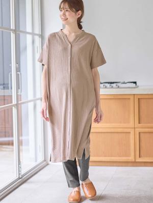 【助産院監修】【半袖・長袖】【ミドル丈】ハイストレッチリブ前開きパジャマ　マタニティ・授乳パジャマ【出産後も長く使える】10573