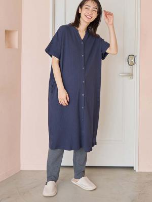 マタニティ パジャマ・ルームウェア|【助産院監修】【半袖・長袖】【ミドル丈】ハイストレッチリブ前開きパジャマ　マタニティ・授乳パジャマ【出産後も長く使える】|ネイビー(半袖)