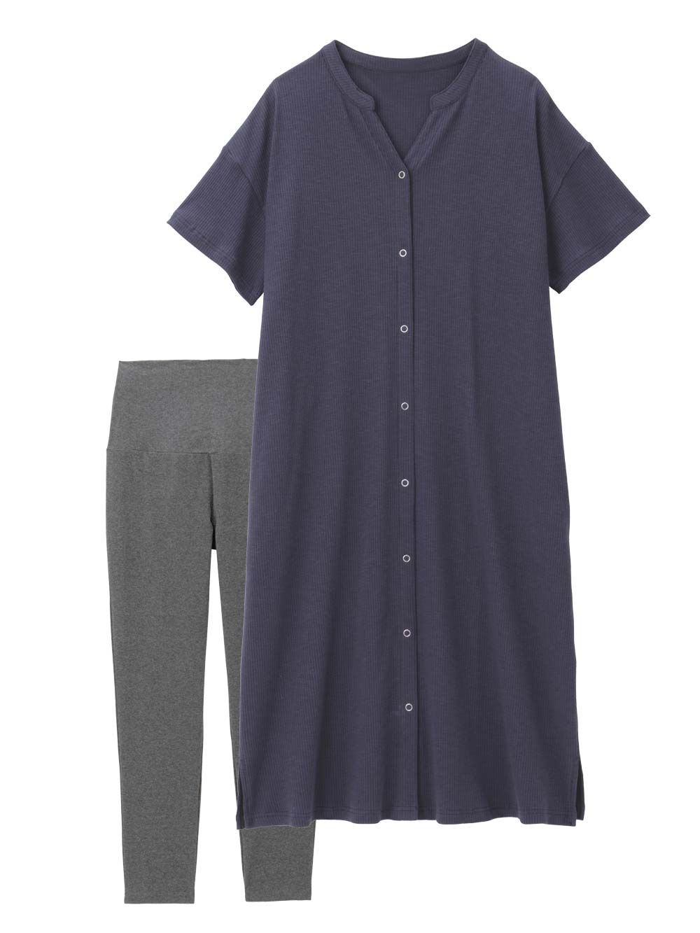 マタニティ パジャマ・ルームウェア|【助産院監修】【半袖・長袖】【ミドル丈】ハイストレッチリブ前開きパジャマ　マタニティ・授乳パジャマ【出産後も長く使える】|ネイビー(半袖)