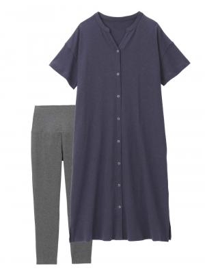 マタニティ パジャマ・ルームウェア|【助産院監修】【半袖・長袖】【ミドル丈】ハイストレッチリブ前開きパジャマ　マタニティ・授乳パジャマ【出産後も長く使える】|ネイビー(半袖)