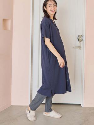 マタニティ パジャマ・ルームウェア|【助産院監修】【半袖・長袖】【ミドル丈】ハイストレッチリブ前開きパジャマ　マタニティ・授乳パジャマ【出産後も長く使える】|ネイビー(半袖)