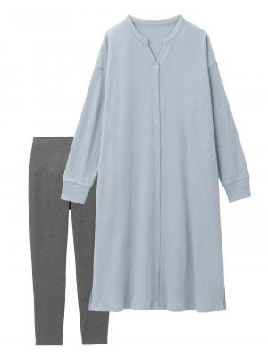 マタニティ パジャマ・ルームウェア|【助産院監修】【半袖・長袖】【ミドル丈】ハイストレッチリブ前開きパジャマ　マタニティ・授乳パジャマ【出産後も長く使える】|グレイッシュブルー（長袖）