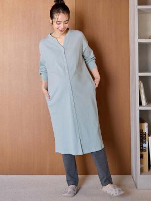 マタニティ パジャマ・ルームウェア|【助産院監修】【半袖・長袖】【ミドル丈】ハイストレッチリブ前開きパジャマ　マタニティ・授乳パジャマ【出産後も長く使える】|グレイッシュブルー（長袖）