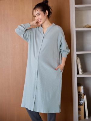 【助産院監修】【半袖・長袖】【ミドル丈】ハイストレッチリブ前開きパジャマ　マタニティ・授乳パジャマ【出産後も長く使える】10573