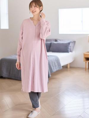 マタニティ パジャマ・ルームウェア|【助産院監修】【半袖・長袖】【ミドル丈】ハイストレッチリブ前開きパジャマ　マタニティ・授乳パジャマ【出産後も長く使える】|モーヴピンク（長袖）