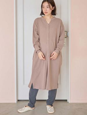 マタニティ パジャマ・ルームウェア|【助産院監修】【半袖・長袖】【ミドル丈】ハイストレッチリブ前開きパジャマ　マタニティ・授乳パジャマ【出産後も長く使える】|モカ(長袖)